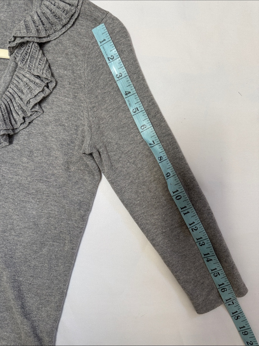 Talbots Gray Ruffle V-Neck Cardigan - Picture 8 of 12